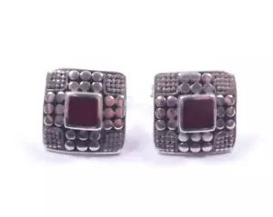 Aretes de cornalina de plata de ley 925 con patrón de 4,5 g para dama - Imagen 1 de 8