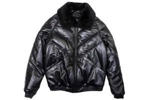 Men's warm Jacket V Bomber lambskin Leather coat With Detachable Real Fur Collar - Picture 1 of 4