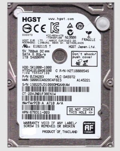 HTS541010A9E680 pn: 0J34283 mlc: DA5972 Tailandia 2014 1 TB 2,5" SATA genuino HGST - Imagen 1 de 1