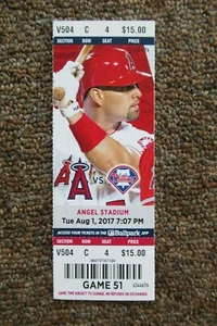 LOS ANGELES ANGELS VS PHILLIES 8/2/2017 FULL TICKET ~ TROUT/CRON/COWART HRs - Picture 1 of 1