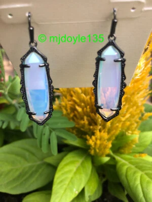 Kendra Scott "Mystic Bazaar" Fran Iridescent Opalite Gunmetal Drop Earrings L@@K - Image 1 of 4
