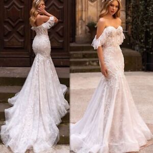 Elegant Mermaid Wedding Dresses Off Shoulder Lace Sweetheart Tulle Princess Gown