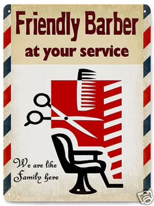 BARBER SHOP METAL SIGN friendly hair salon gift VINTAGE style wall decor 009 - Picture 1 of 1