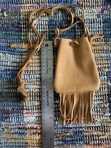 Echt Leder Kordelzug Umhängetasche Tasche Geldbörse - Bild 1 von 3