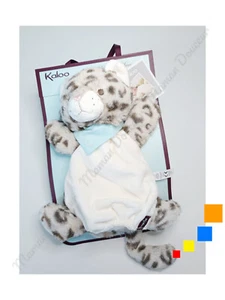 Flaches Kuscheltier/Puppe Cookie Leopard beige braun Bandana blau Les Amis Kaloo - Bild 1 von 5