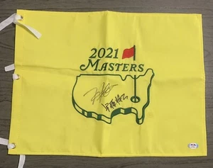 Hideki Matsuyama Shota Hiyafuji Dual Signed 2021 Masters Golf Flag PSA/DNA PGA - Picture 1 of 3