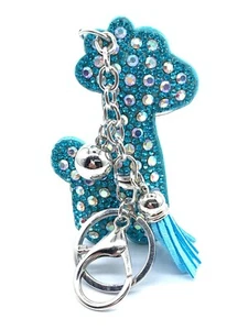 Schlüsselanhänger Glitzer blaue Giraffe Diamant Glitzer Silber Quaste Charm Accessoire - Bild 1 von 7