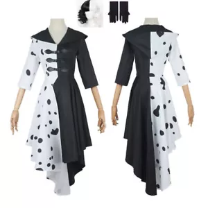 2024 Damen/Mädchen Halloween Kostüm Böse Madame Cruella De Vil Cosplay Kostüm # - Bild 1 von 11