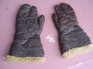 LEATHER GLOVES WW2 U.S. ARMY AIR CORPS  Shearling lined WOOL BROWN - SIZE SMALL