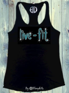 Live Fit Bling Racerback Tank Top Crossfit Gym Training shirt - Picture 1 of 5