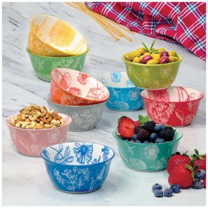 Certified Botanical Bowl Set 10 Piece Stoneware Dishwasher Safe - Picture 1 of 4