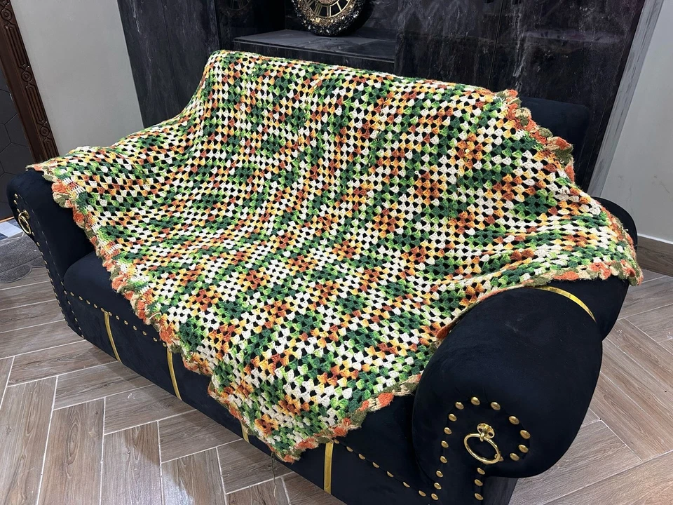 Manta de ganchillo afgano vintage colorida para sofá decoración del hogar edredón 138x116 cm Foto 1 de 4