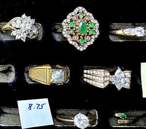 FIVE Vintage CZ & Rhinestone Fashion Rings--sizes 10, 9, 8.75, 8.5, & tiny 3.5! - Picture 1 of 6