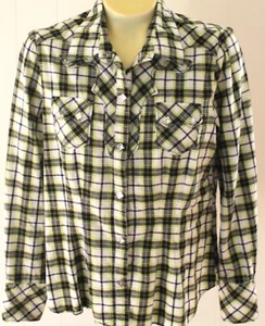 Roper Hemd L Western gelb schwarz kariert Baumwolle Taschen Perlen Druckknöpfe Langarm - Bild 1 von 4