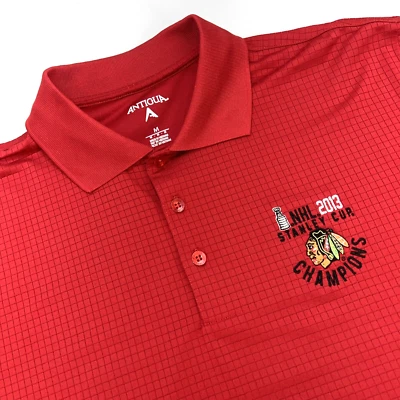 Camisa Polo Blackhawks NHL 2013 Stanley Cup Champs Antigua Manga Corta Hombres M Roja Foto 1 de 4