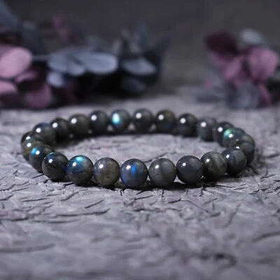 Natural Cat Eye Black Labradorite Blue Sheen Beaded Crystal Healing Bracelet - Image 1 of 4