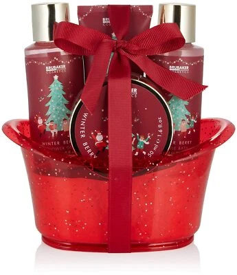 BRUBAKER Beauty Geschenkset Weihnachten Badeset Pflegeset Beeren Duft Glitzer Wanne 5 Tlg