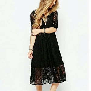 $168 Free People Mountain Laurel Lace Crochet Midi Dress Black Size 6 S M NWT - Picture 1 of 1