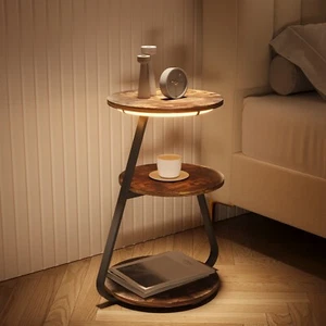 3 Tier Bedside Table with LED Light Sofa Side Coffee Table Living Room Bedroom - Picture 1 of 10
