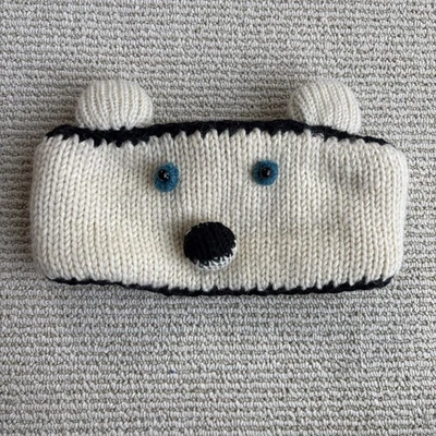 Handmade Knitting Animal Headband wool Nepal Polar Bear lined one size Cute - Image 1 of 4