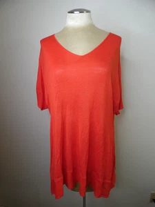 Top para mujer Eileen Fisher XL naranja 100 % seda con dos capas de imitación cuello en V - Imagen 1 de 11