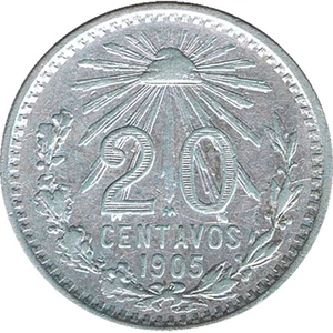 MEXICO MONEDA DE PLATA 20 CENTAVOS 1905 - Imagen 1 de 2