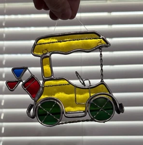 Carrello da golf vintage vetro colorato prendisole finestra decorazione da appendere sport stravagante - Foto 1 di 7
