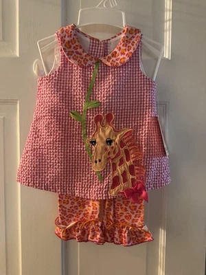 Girls Bonnie baby 2 Piece Giraffe Themed Outfit NWT - Image 1 of 3
