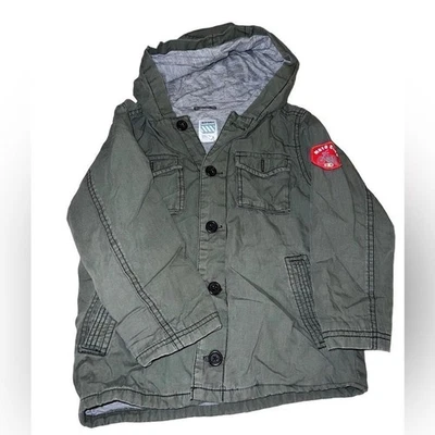 Abrigo con Capucha Antiguo Azul Marino Estilo Militar Verde Ejército Botón Delantero Niño Talla 5T Foto 1 de 4