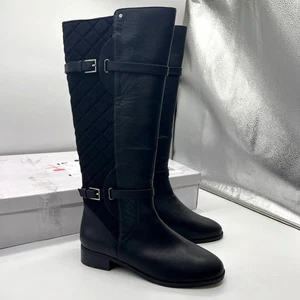 Isaac Mizrahi Live! Quilted Leather Riding Boot Womens Size 9.5W Black - Picture 1 of 10