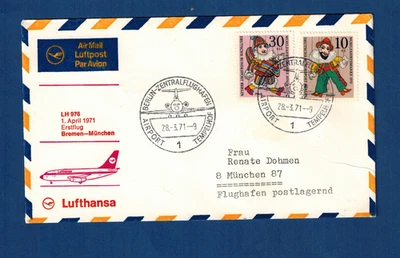 Lufthansa Erstflüge LH 976 Berlin-Zentralflugh. Tempelhof-Bremen-München 1.4.71 - Bild 1 von 2