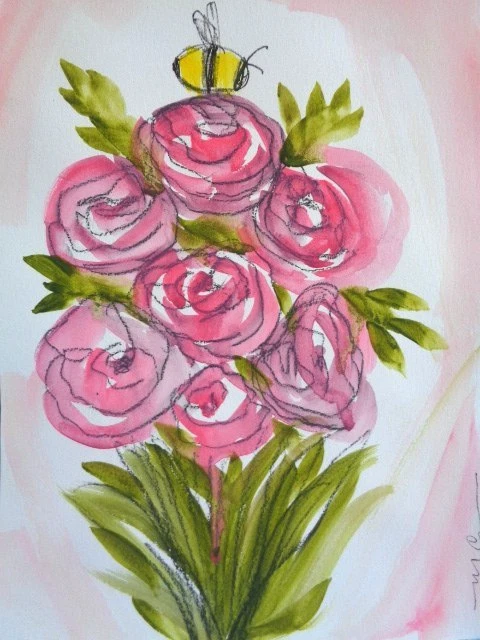 Único en su clase - Pintura acuarela original BONITAS FLORES ROSAS Foto 1 de 1