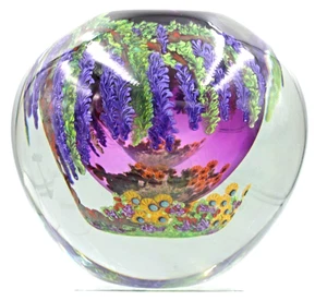 Enorme jarrón pisapapeles de vidrio artístico Chris Heilman Wisteria American Studio 2003 - Imagen 1 de 12