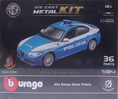 MODELLINO AUTO STATICO BURAGO ALFA ROMEO GIULIA POLIZIA KIT SCALA 1:24 - Immagine 1 di 4