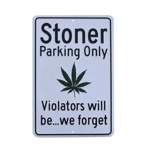 Divertido letrero de hierba Stoner Parking Only marihuana humor garaje hombre cueva decoración de pared - Imagen 1 de 4