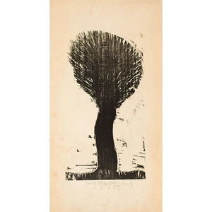 Kurt Mühlenhaupt Holzschnitt Baum signiert 1968 Schmalformat - Bild 1 von 4