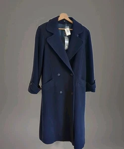 house of fraser Vintage 90$ Oversized Navy Blue Long Pure New Wool Coat 14/16 - Bild 1 von 23