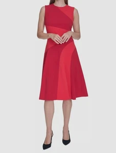 Halston Women's Red Colorblocked Fit & Flare Dress Size 6 - Picture 1 of 2