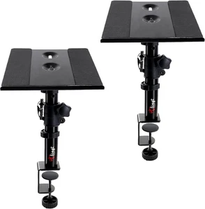 Clamp-On Schreibtisch Lautsprecher Ständer Paar - verstellbare Neigung, Schwerlast Metall Tablett - Bild 1 von 17