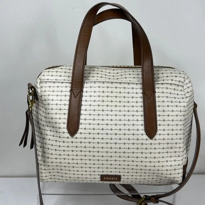 Bolso Bandolera Cartera Fossil Hailey Cuero Sintético Blanco Marrón Correa Ajustable Foto 1 de 4