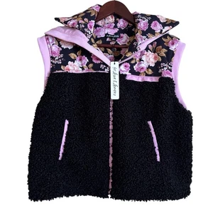 Chaleco For Love And Lemons imitación piel de oveja floral rosa negro mediano nuevo con etiquetas - Imagen 1 de 10
