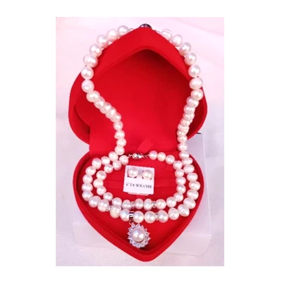 Conjunto de Joyería de Perlas Cultivadas Genuinas Blanco 8-9mm Collar20", Pulsera, Pendientes Foto 1 de 4