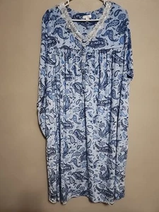 Camicia da notte Secret Treasures 4X 26W 28W blu paisley bordo pizzo velluto manica lunga - Foto 1 di 13
