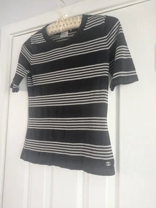 CHANEL UNIFORM Vintage 2011 CC Mark Logo Stripe White Black Cotton Size Small - Picture 1 of 7