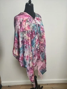 Regina Romantica  Silk Mix Evening Cape One Size Italian Made  Zip Fringe Front - Picture 1 of 4