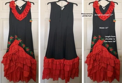 New Adult Señorita High Low Ruffled Long Dress Halloween Cosplay Costume Medium - Image 1 of 2