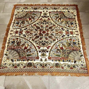 VTG Table Cloth Cover Wall Tapestry 54 X 51 Inches, Gold, Brocade, Silk Tassels - Picture 1 of 24