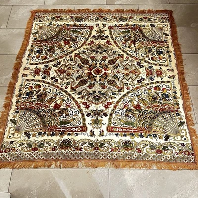 VTG Table Cloth Cover Wall Tapestry 54 X 51 Inches, Gold, Brocade, Silk Tassels - Image 1 of 4