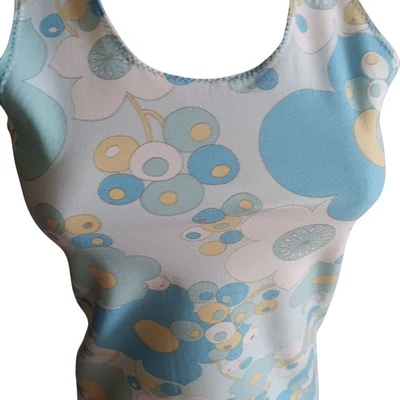 Small Vintage Top 1960's 1OF1 Handmade Stretch Knit Psychadelic Flower Tank Top - Image 1 of 4