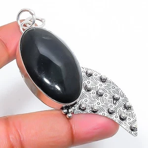 Pendente In Argento Sterling 925 Fatto A Mano In Onice Nero 2.76" - Foto 1 di 5